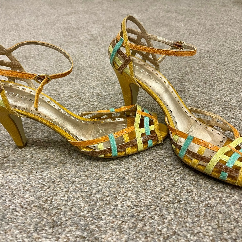 BCBGirls Yellow and Orange Heels with Strappy Design